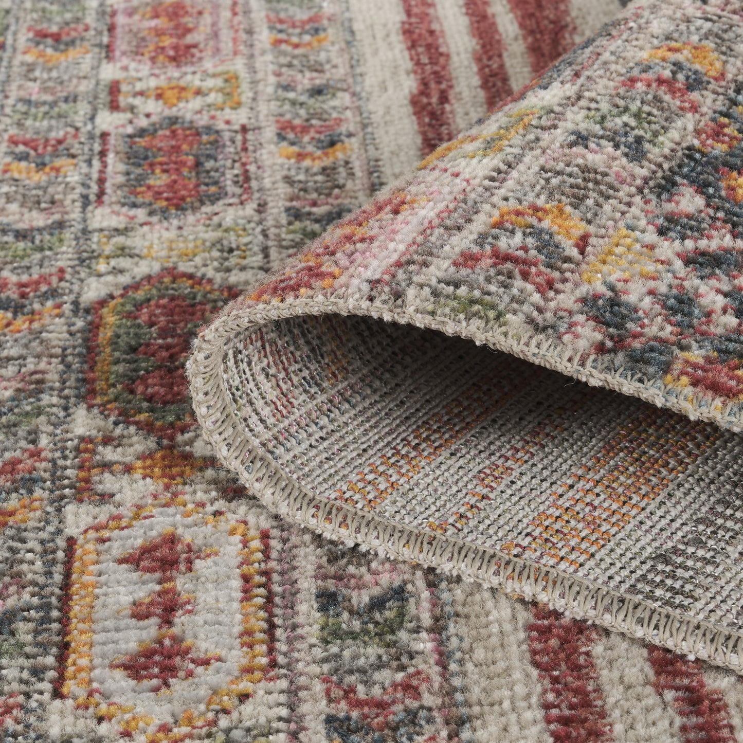 Aress Washable Traditional Living Room Area Rug -Low Pile Aztec Design