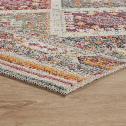 Aress Washable Traditional Living Room Area Rug -Low Pile Aztec Design