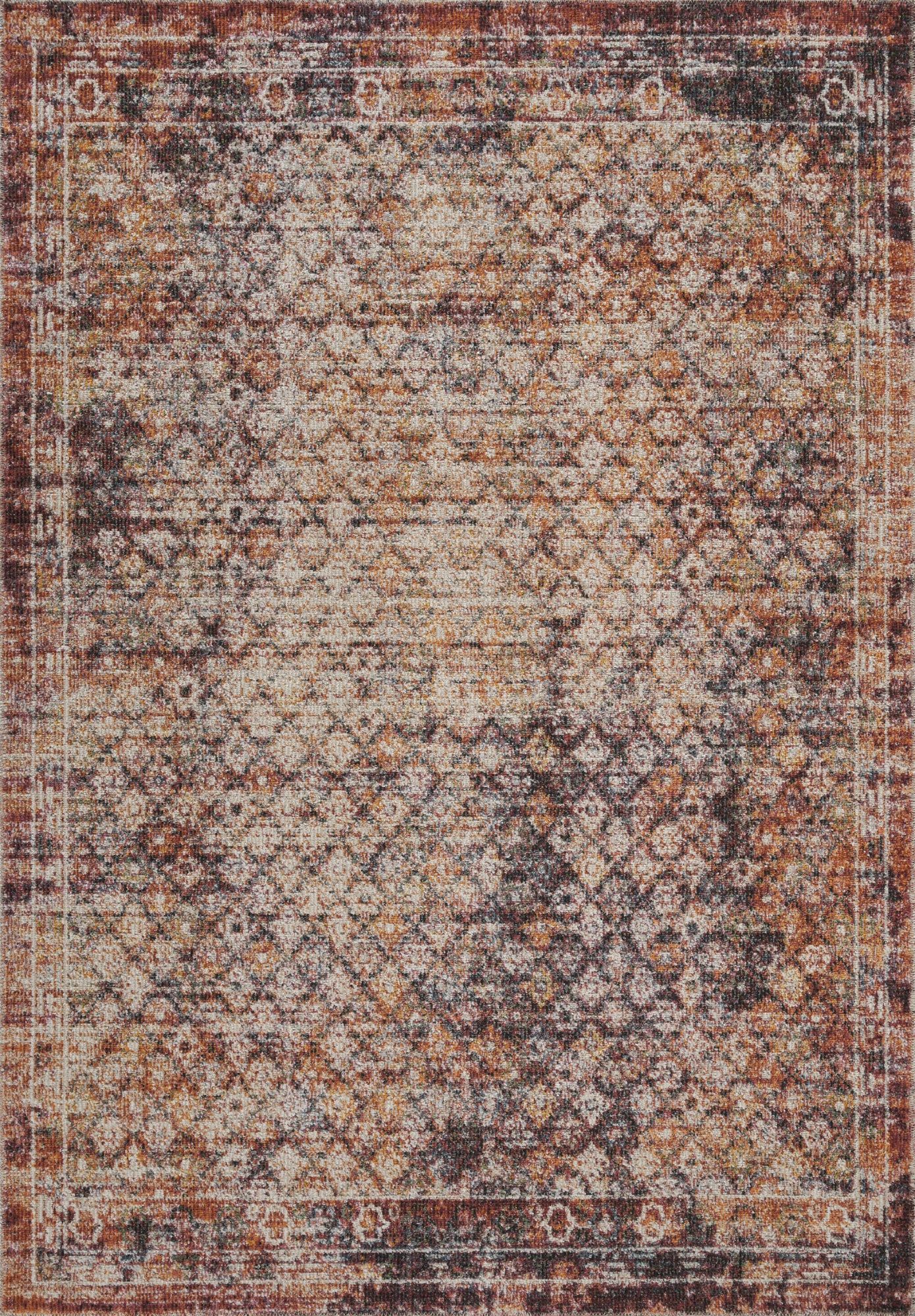 Aress Washable Modern Living Room Area Rug - Low Pile Lattice Design