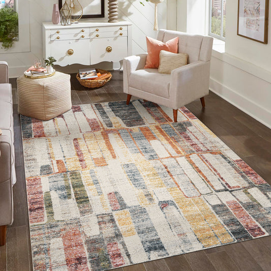 Aress Washable Modern Living Room Area Rug - Low Pile Geometric Design