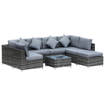 Warehouse Clearance: 8 Pieces PE Rattan Corner Sofa Set Garden Furniture Set Patio Wicker Sofa Seater w/ Cushion Washable Cushion Cover Tempered Glass Table Mixed Grey