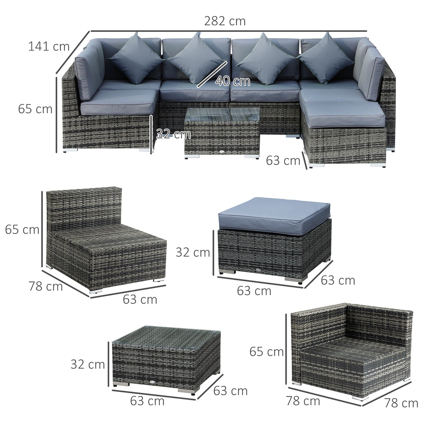 Warehouse Clearance: 8 Pieces PE Rattan Corner Sofa Set Garden Furniture Set Patio Wicker Sofa Seater w/ Cushion Washable Cushion Cover Tempered Glass Table Mixed Grey
