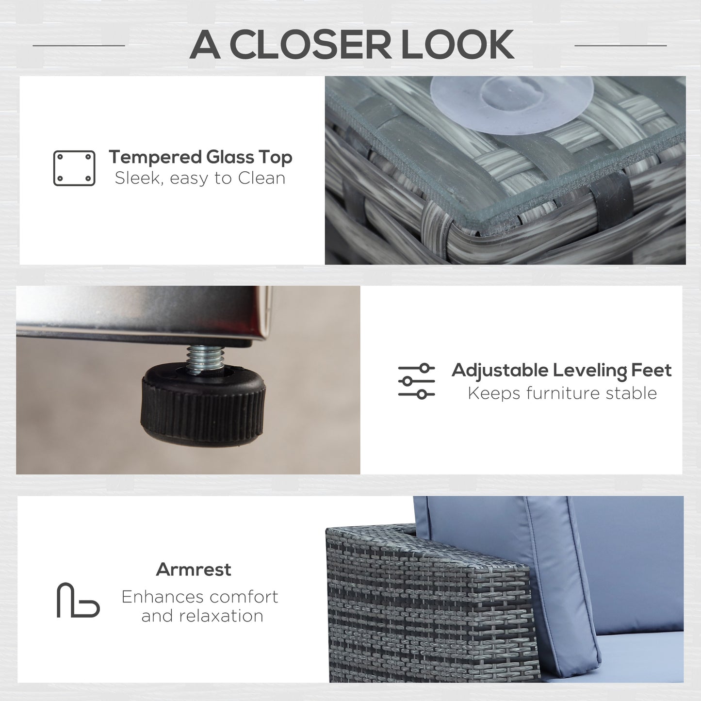 Warehouse Clearance: 8 Pieces PE Rattan Corner Sofa Set Garden Furniture Set Patio Wicker Sofa Seater w/ Cushion Washable Cushion Cover Tempered Glass Table Mixed Grey