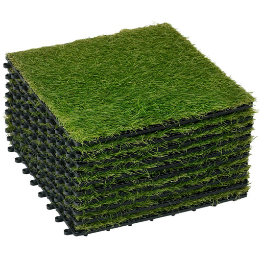 10-Piece Artificial Grass Set, Weatherproof Turf Tiles, Outdoor Carpet