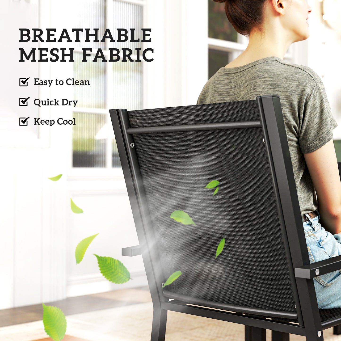 Garden Dining Set for 6, Outdoor Dining Table and Chairs, Black