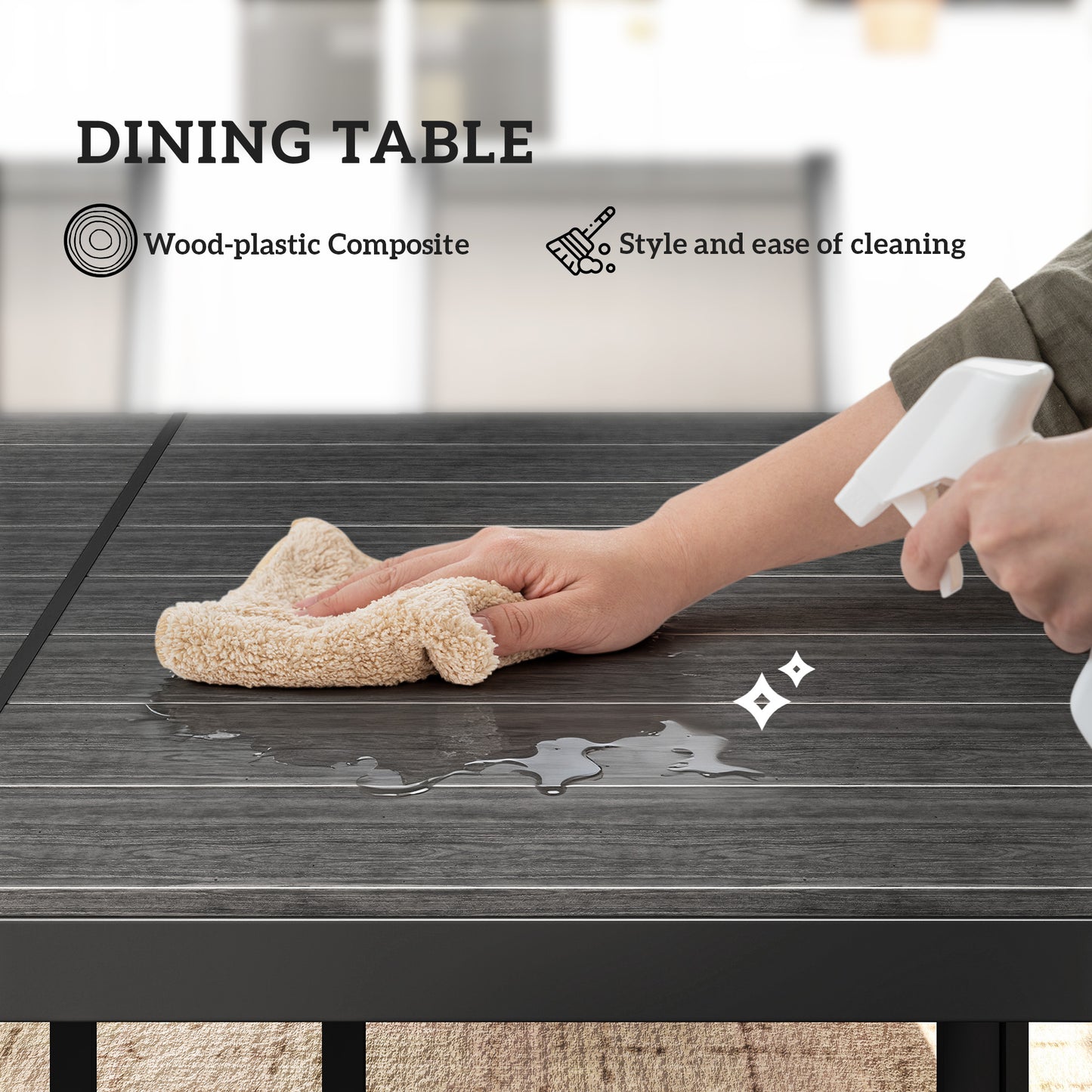 Garden Dining Set for 6, Outdoor Dining Table and Chairs, Black