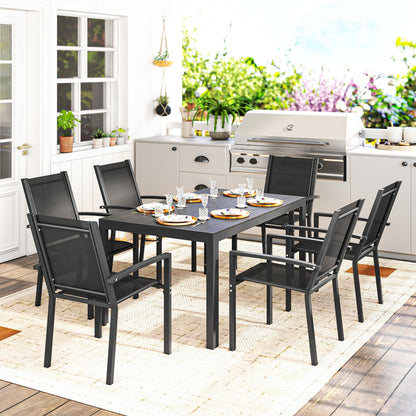 Garden Dining Set for 6, Outdoor Dining Table and Chairs, Black
