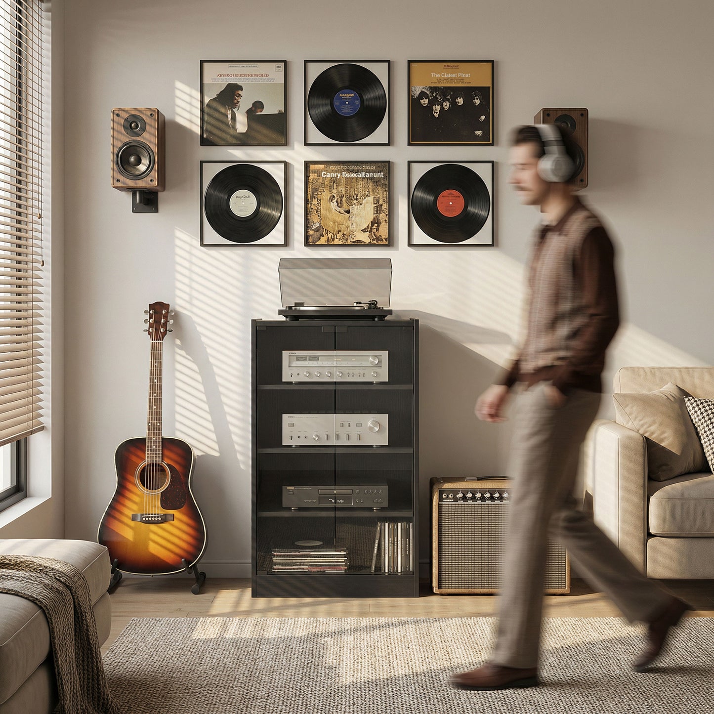 4-Tier Hi-Fi Stand with Adjustable Shelves, Black Wood-Effect