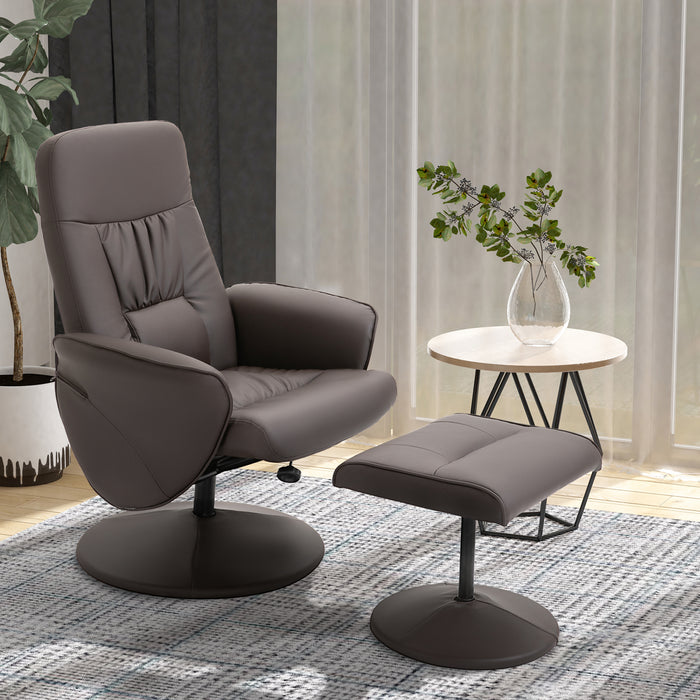 Executive Recliner Chair High Back and Footstool Armchair Lounge Seat Brown