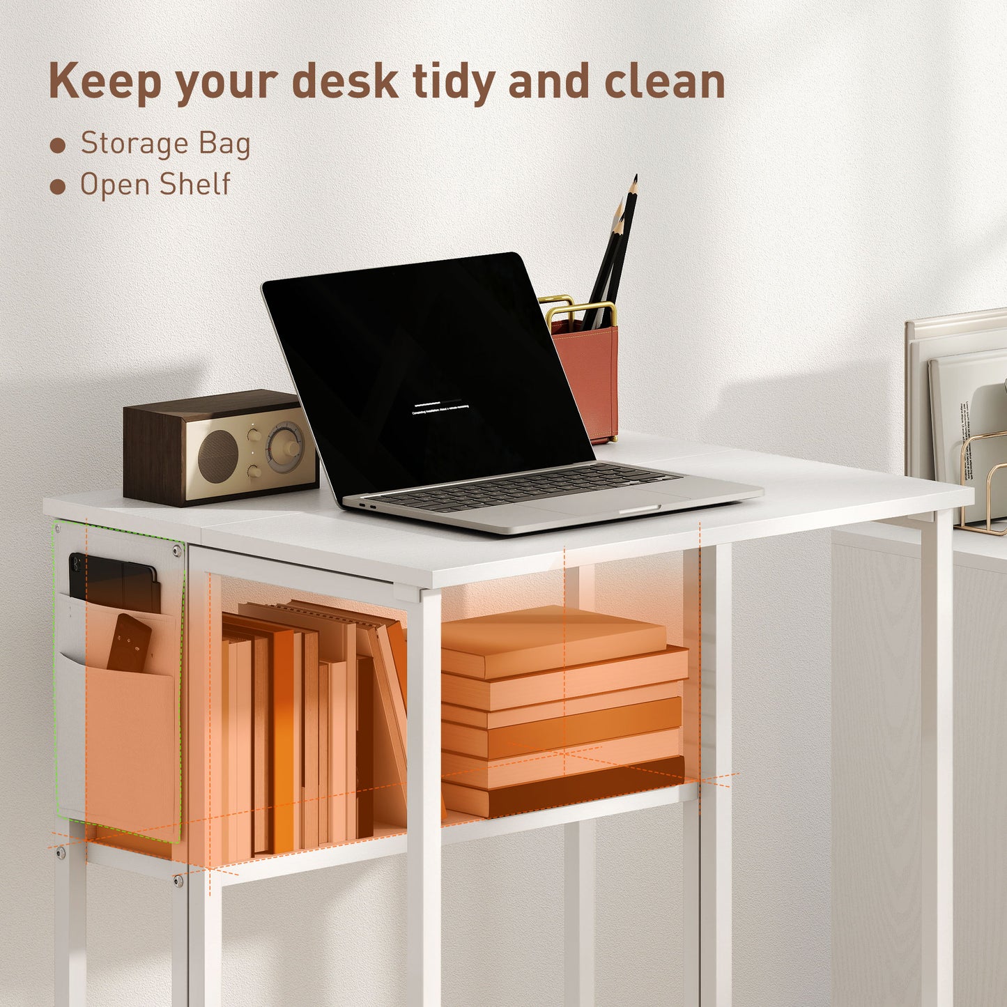 63 cm Foldable Computer Desk on Wheels for Small Spaces White