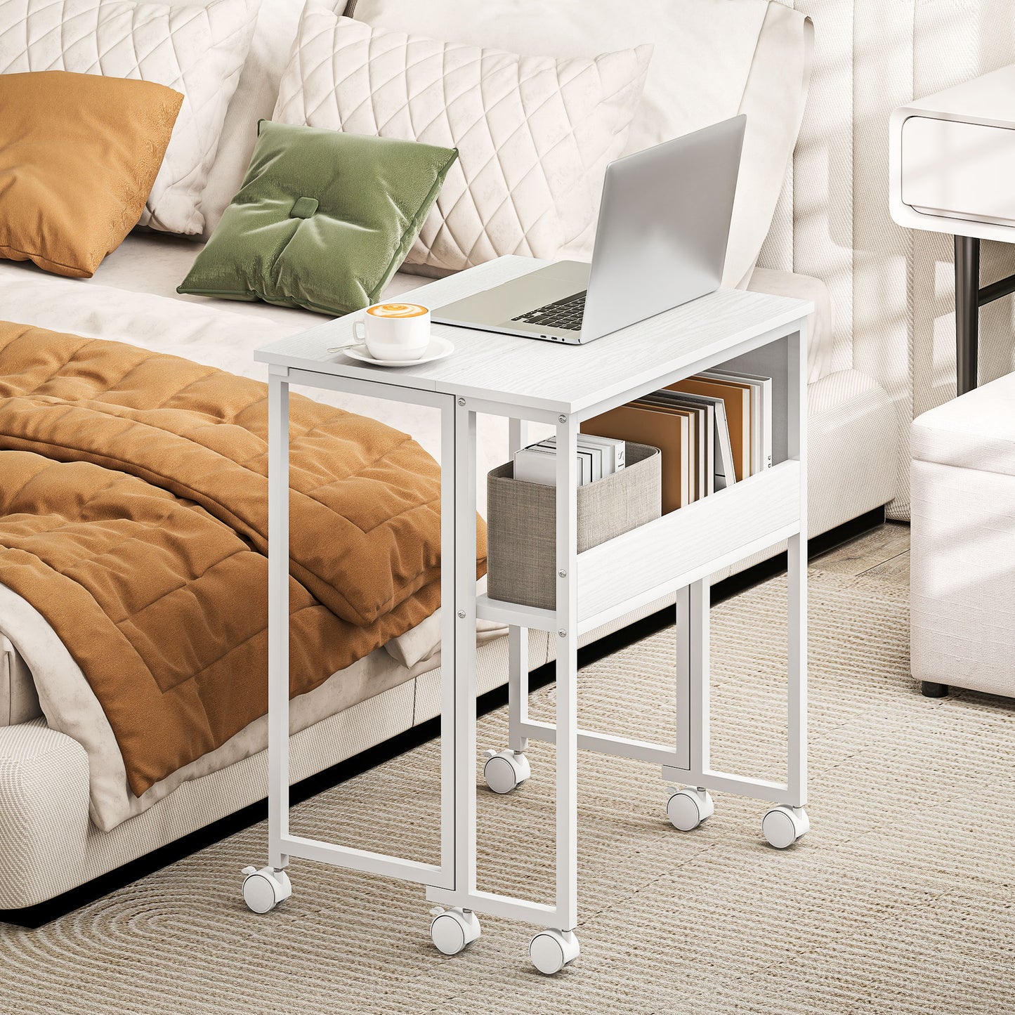63 cm Foldable Computer Desk on Wheels for Small Spaces White