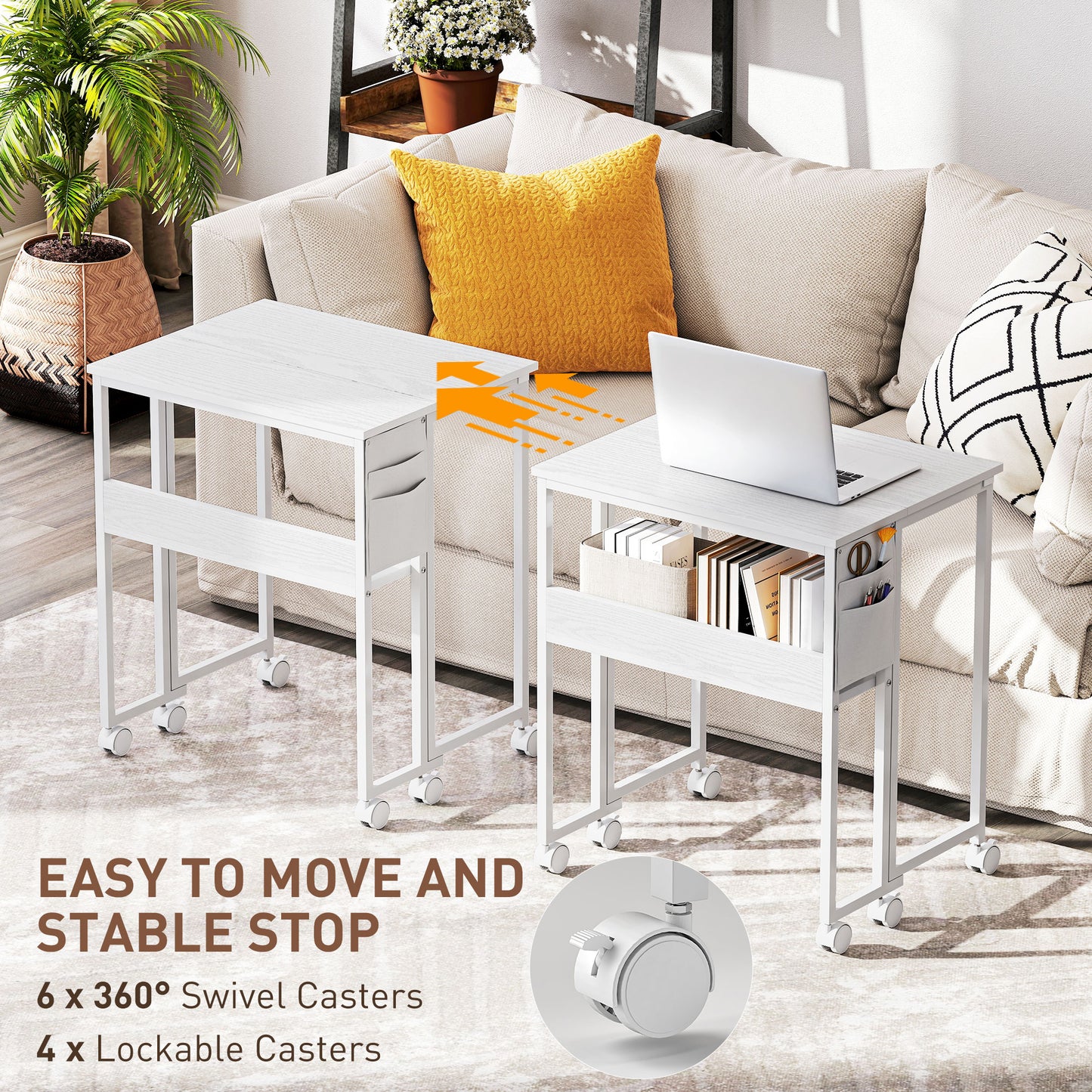 63 cm Foldable Computer Desk on Wheels for Small Spaces White