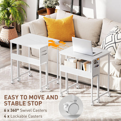 63 cm Foldable Computer Desk on Wheels for Small Spaces White