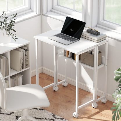 63 cm Foldable Computer Desk on Wheels for Small Spaces White