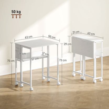 63 cm Foldable Computer Desk on Wheels for Small Spaces White