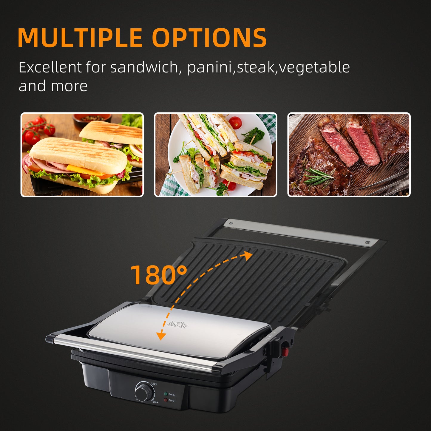 Health Grill & Panini Press, 4 Slice Toastie Machine, 2000W Electric Non-stick Grill with 180√Ç¬∞ Flat Open, Drip Tray and Adjustable Temperature