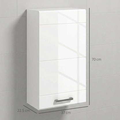 kleankin Bathroom Wall Cabinet, High Gloss Wall Mount Bathroom Storage Cabinet with Soft-Close Door, 3 Shelves, Adjustable Shelf for Hallway, Living Room, Over Toilet, 37x22.5x70 cm, White