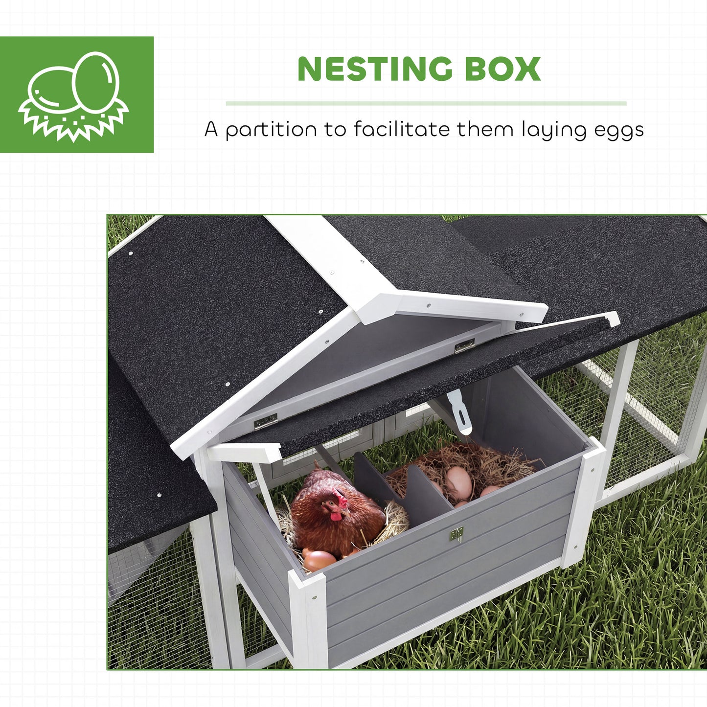 Wooden Chicken Coop Hen House with Nesting Box Run