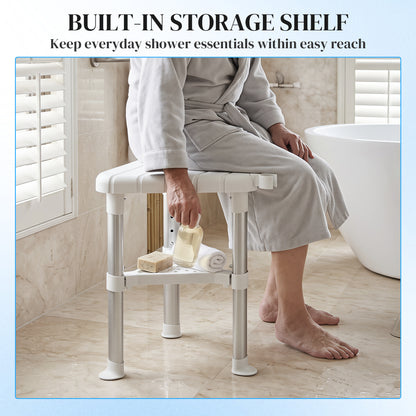 Shower Stool with Storage Shelf and HDPE Seat, White