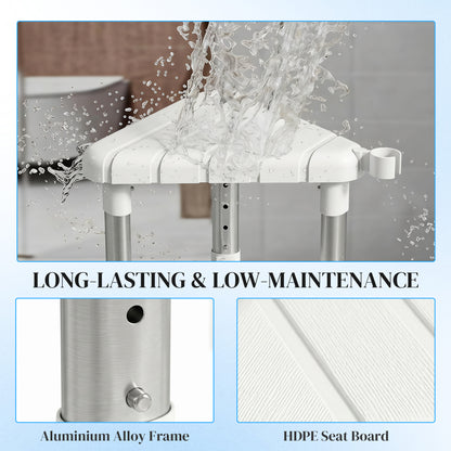 Shower Stool with Storage Shelf and HDPE Seat, White