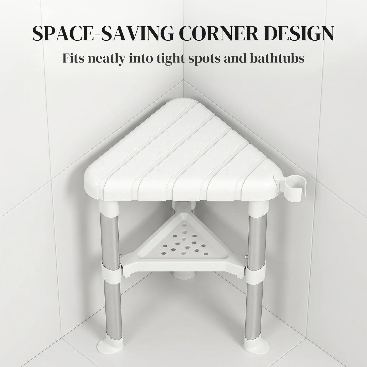 Shower Stool with Storage Shelf and HDPE Seat, White