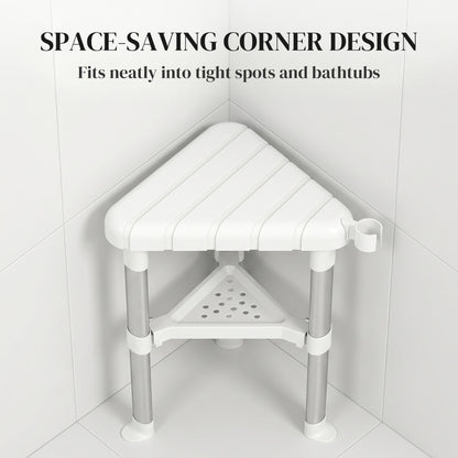 Shower Stool with Storage Shelf and HDPE Seat, White