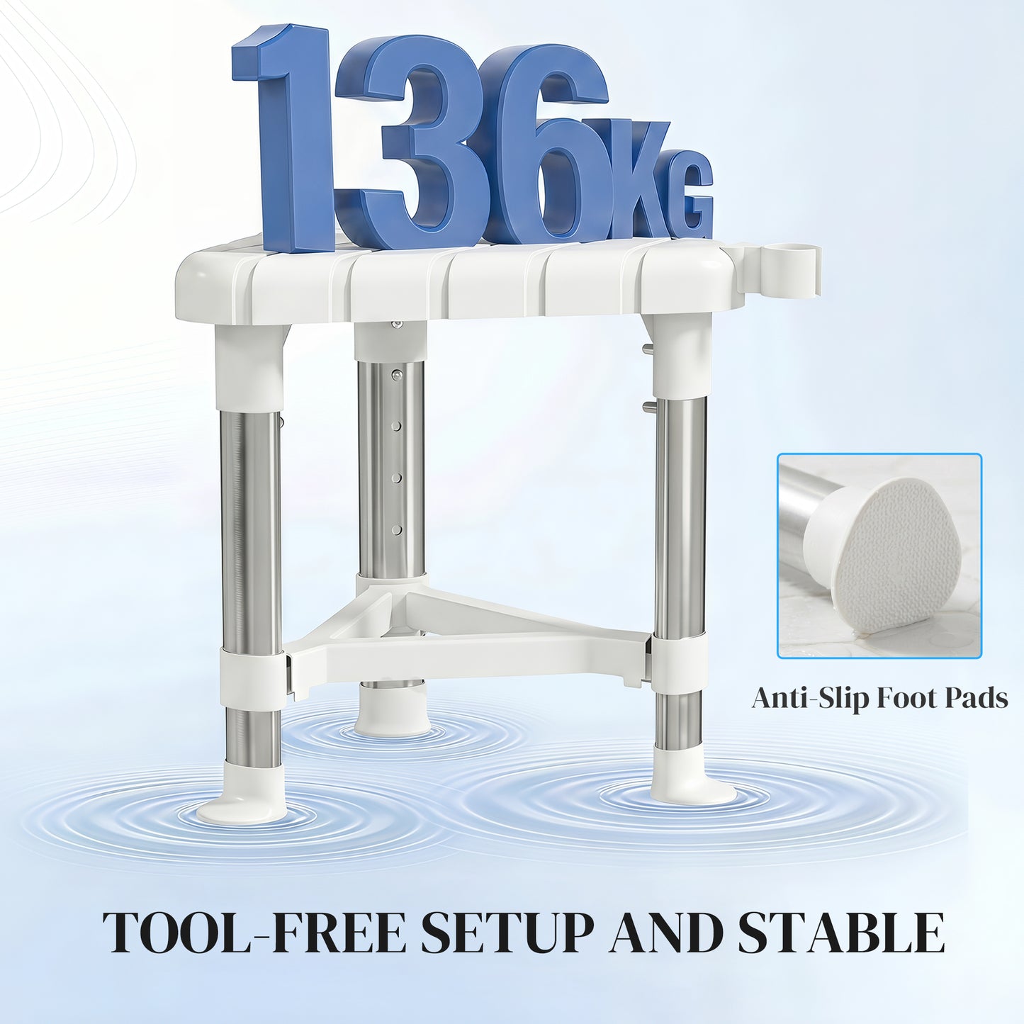 Shower Stool with Storage Shelf and HDPE Seat, White