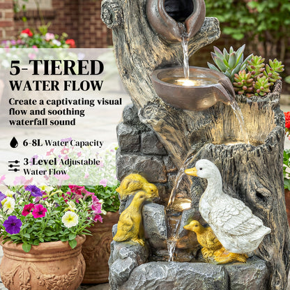 5-Tier Outdoor Waterfall Fountain, Water Feature with LED Lights