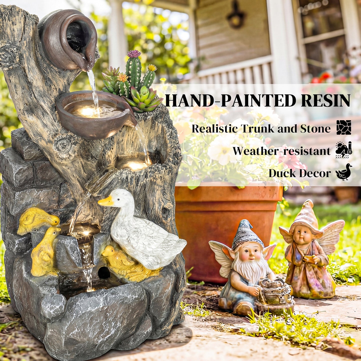 5-Tier Outdoor Waterfall Fountain, Water Feature with LED Lights