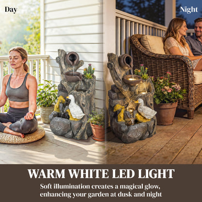 5-Tier Outdoor Waterfall Fountain, Water Feature with LED Lights