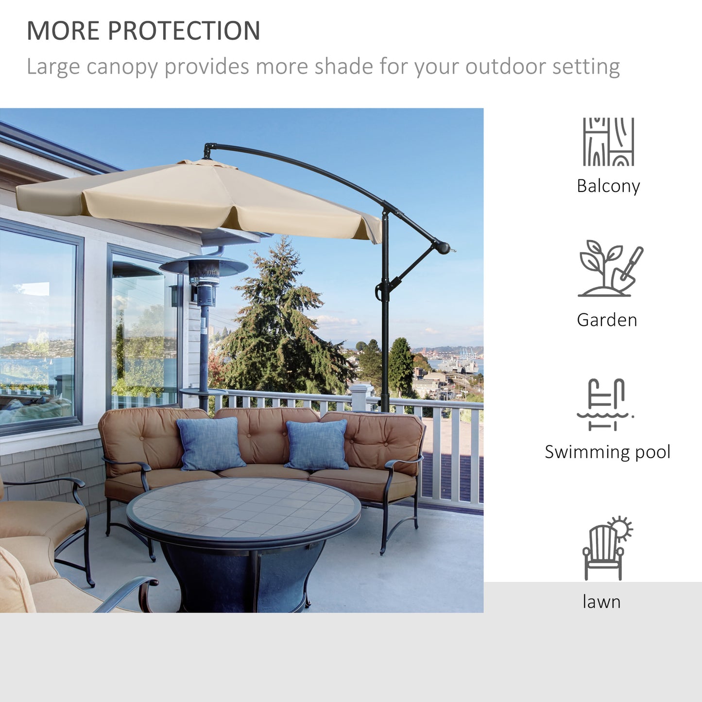 2.7m Cantilever Parasol Banana Sun Umbrella with Crank Handle and Cross Base for Outdoor Hanging Sun Shade Brown