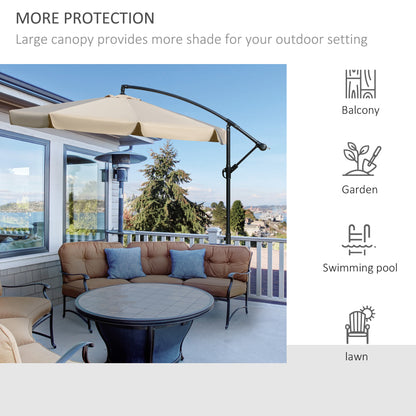 2.7m Cantilever Parasol Banana Sun Umbrella with Crank Handle and Cross Base for Outdoor Hanging Sun Shade Brown