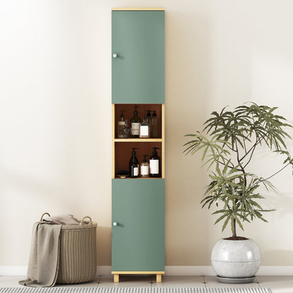 Tall Bathroom Cabinet with Adjustable Shelves and Open Shelves, Green