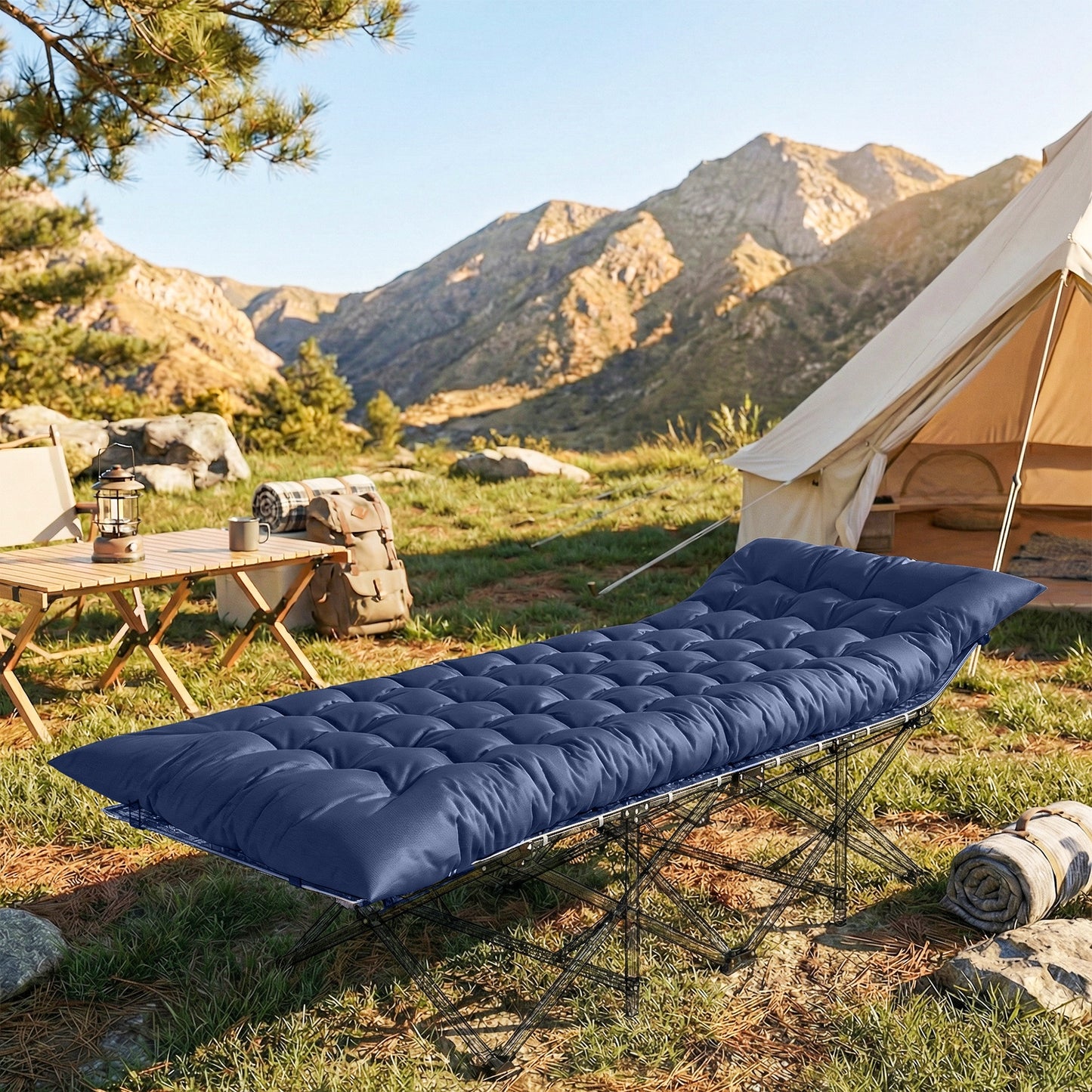 Sleeping Mat, Foldable Camping Pad with Elastic Straps Dark Blue