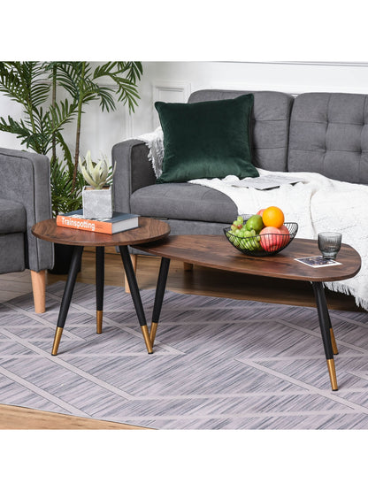 Coffee Table Set of 2 Nesting End Side Tables for Living Room, Walnut