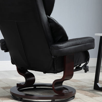 PU Leather Manual Reclining Armchair Footstool Padded Seat Black