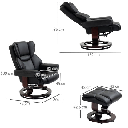 PU Leather Manual Reclining Armchair Footstool Padded Seat Black