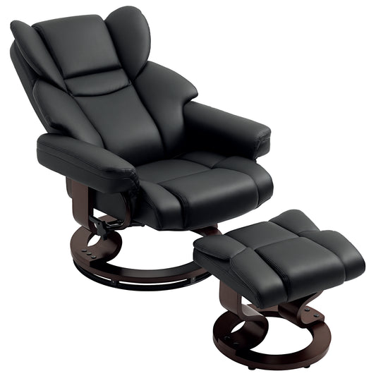 PU Leather Manual Reclining Armchair Footstool Padded Seat Black