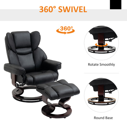 PU Leather Manual Reclining Armchair Footstool Padded Seat Black