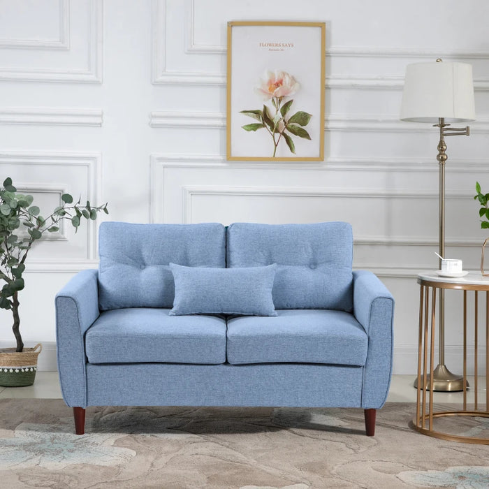 2 Seat Sofa Double Sofa Loveseat Fabric Wooden Legs Tufted Design for Living Room, Dining Room, Office, Light Blue