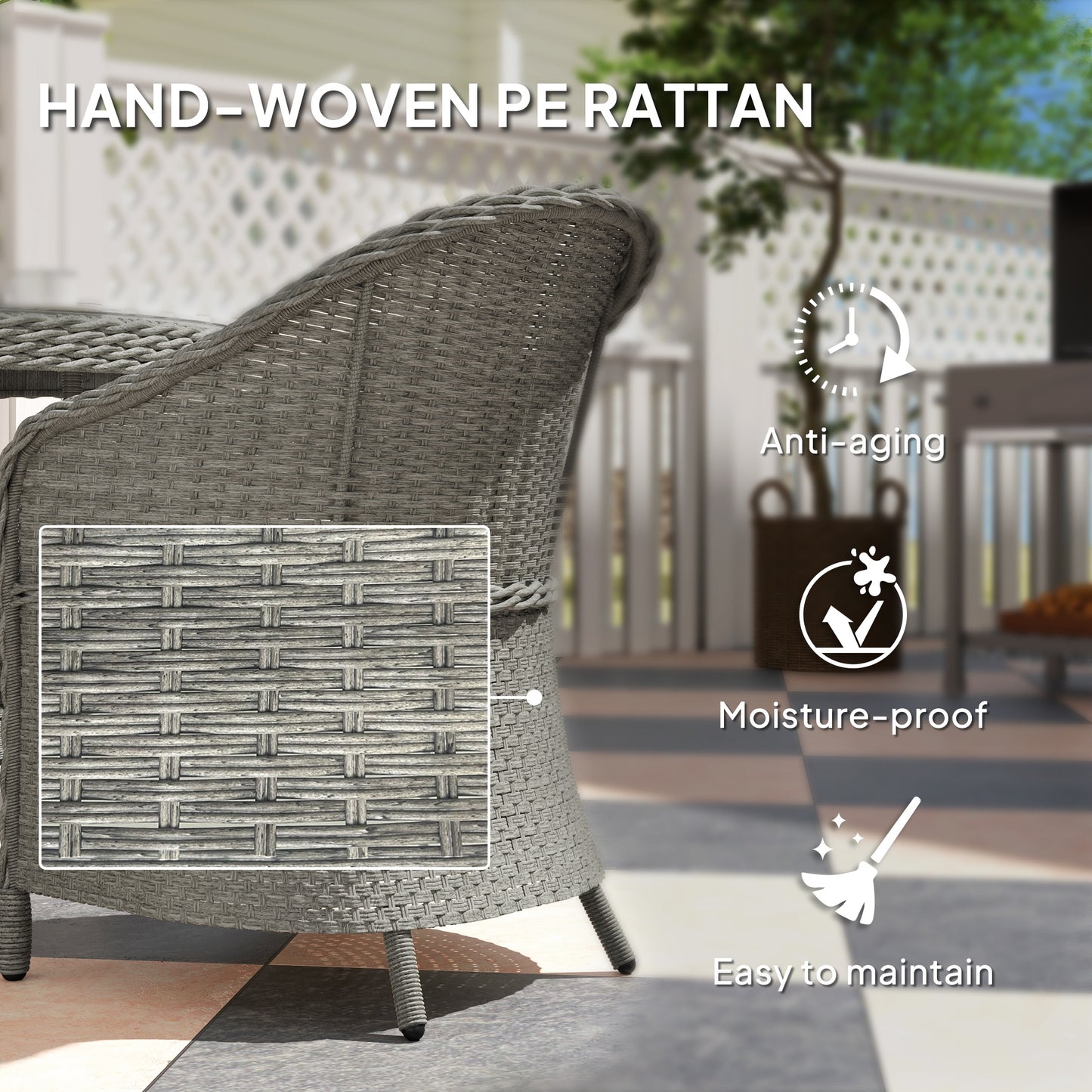 Rattan Dining Set for 4 with Cushions and Umbrella Hole, Grey