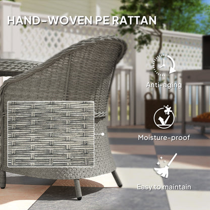 Rattan Dining Set for 4 with Cushions and Umbrella Hole, Grey