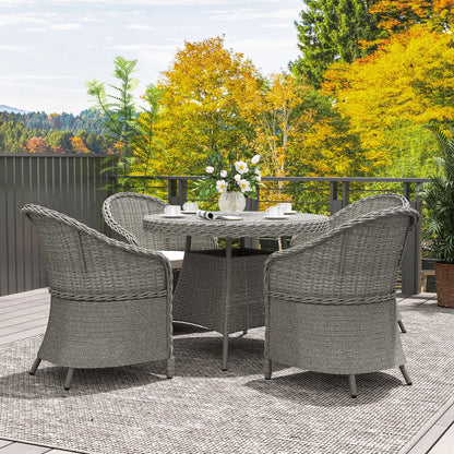 Rattan Dining Set for 4 with Cushions and Umbrella Hole, Grey