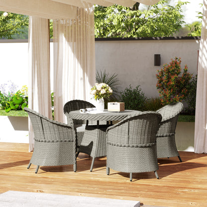 Rattan Dining Set for 4 with Cushions and Umbrella Hole, Grey