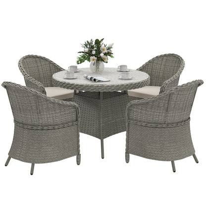 Rattan Dining Set for 4 with Cushions and Umbrella Hole, Grey