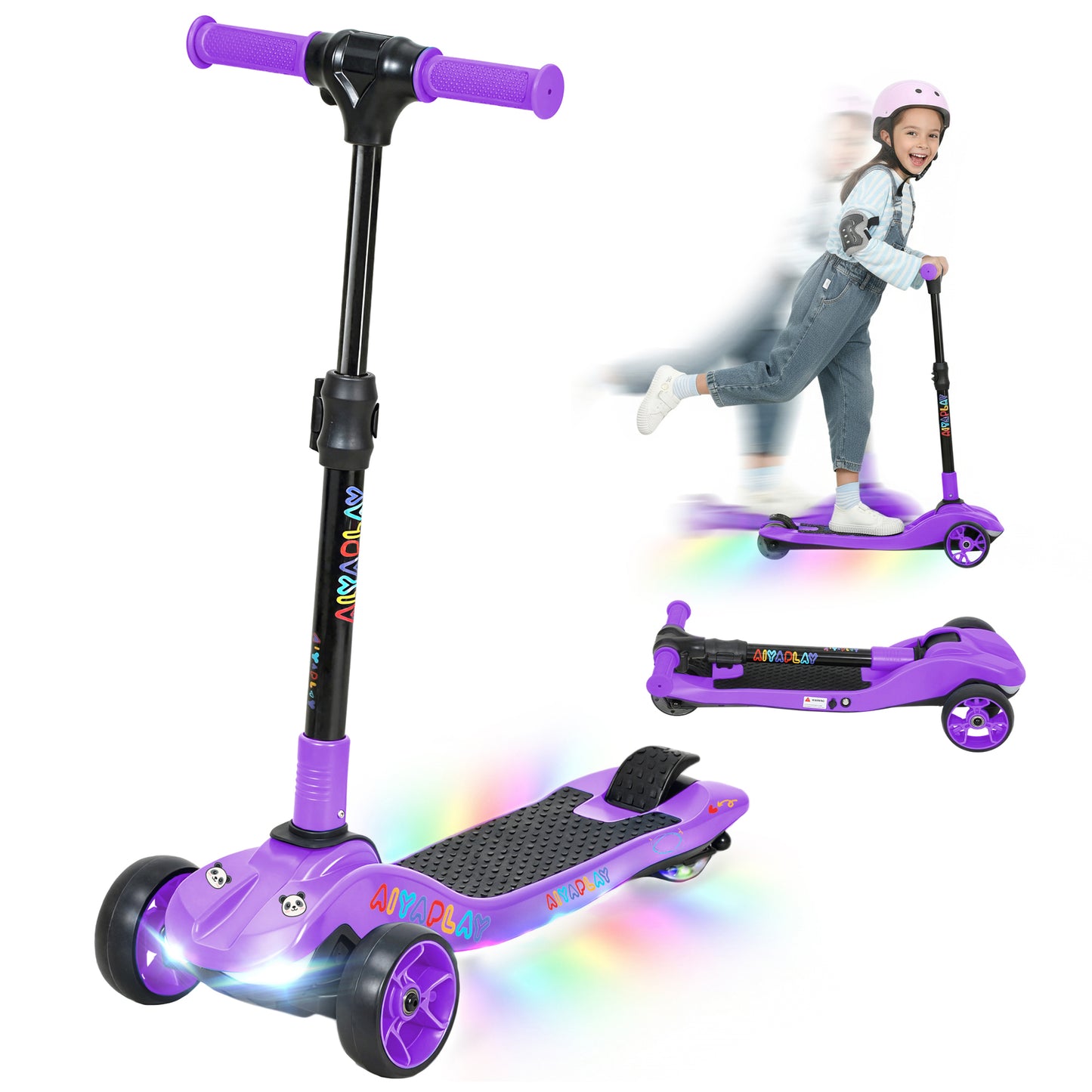 Electric Scooter for Kids, 3 Wheel Foldable Kids Scooter, Purple