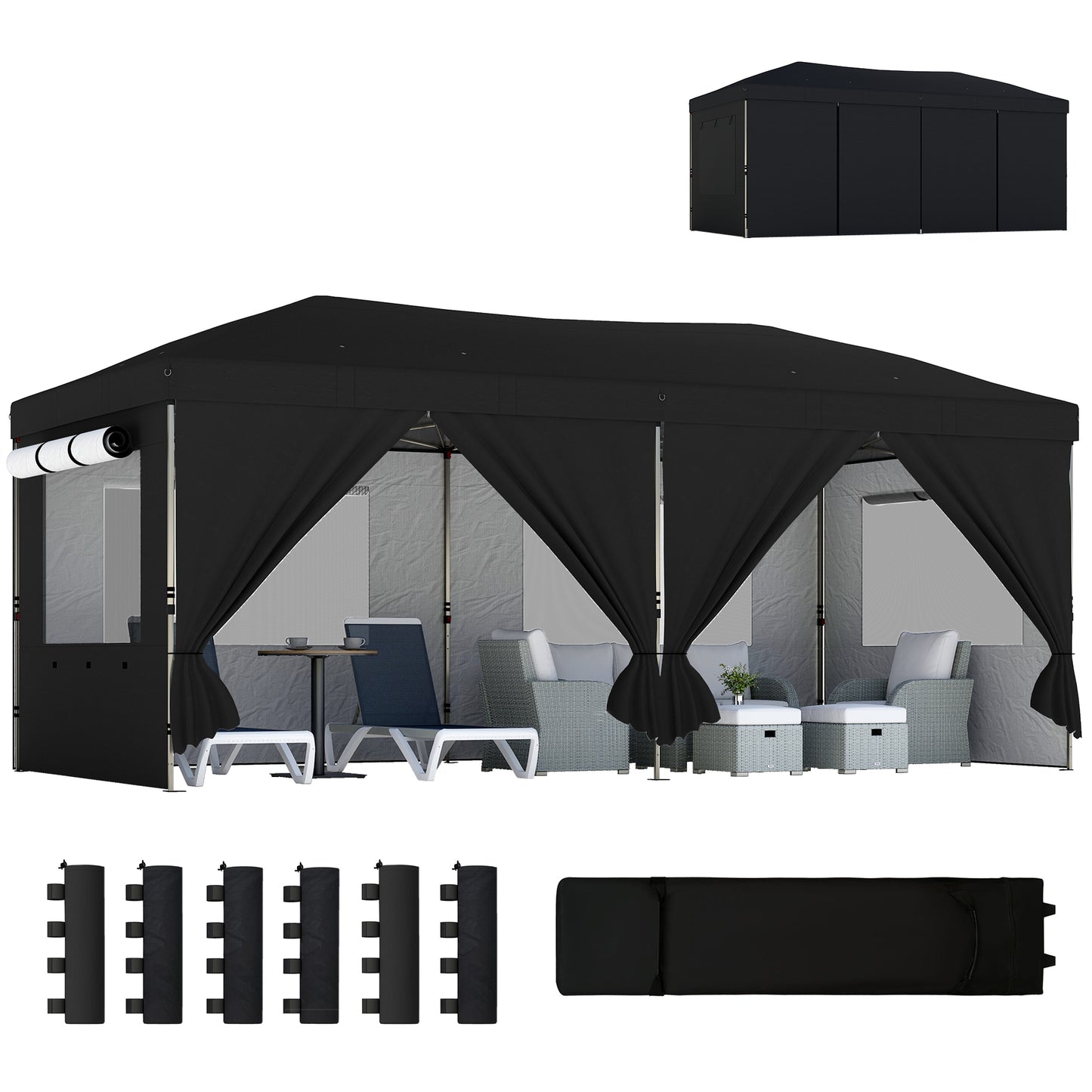 3 x 6 m Pop Up Gazebo, UPF50+ Wedding Party Tent Marquee, Black