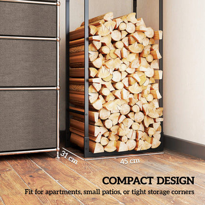 Metal Firewood Log Holder, Heavy Duty Firewood Rack with Adjustable Shelf, Indoor Outdoor Fireplace Wood Storage Shelf, 45 x 31 x 170 cm, Black