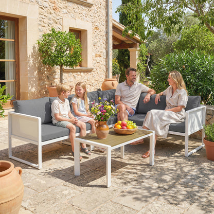 6 Seater Metal Garden Furniture Corner Sofa Set, White