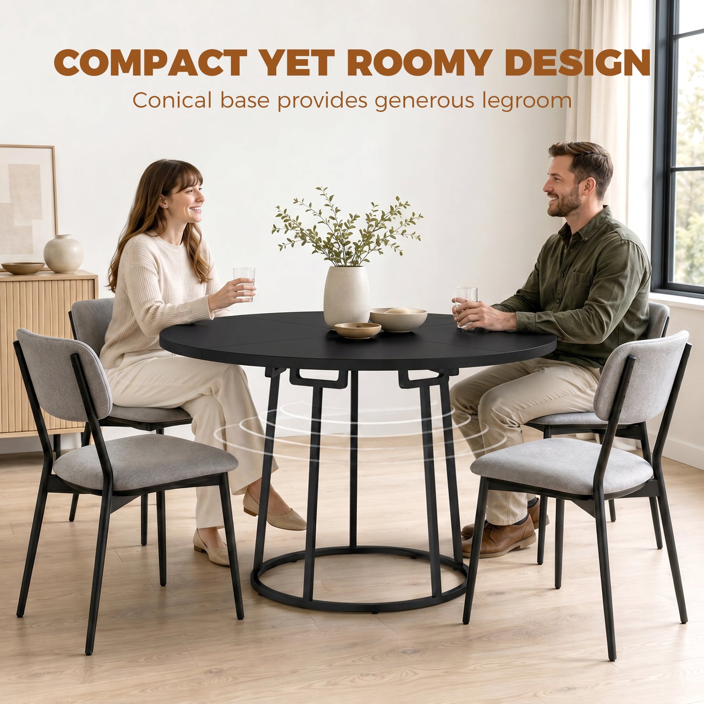 Round Dining Table for 4-6 Space Saving 120 cm Black